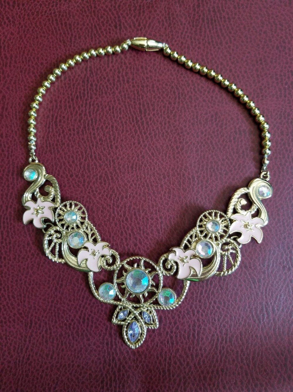 Disney Store Tangled Rapunzel Princess Costume Bib Necklace Gold Pink